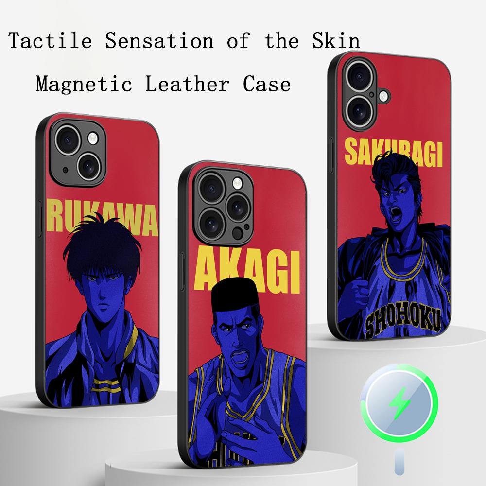Slam Dunk Classic Basketball Comics Phone Case For iPhone 16 15 14 13 12 11 Plus Pro Max  High-end Luxury Magsafe Sheepskin