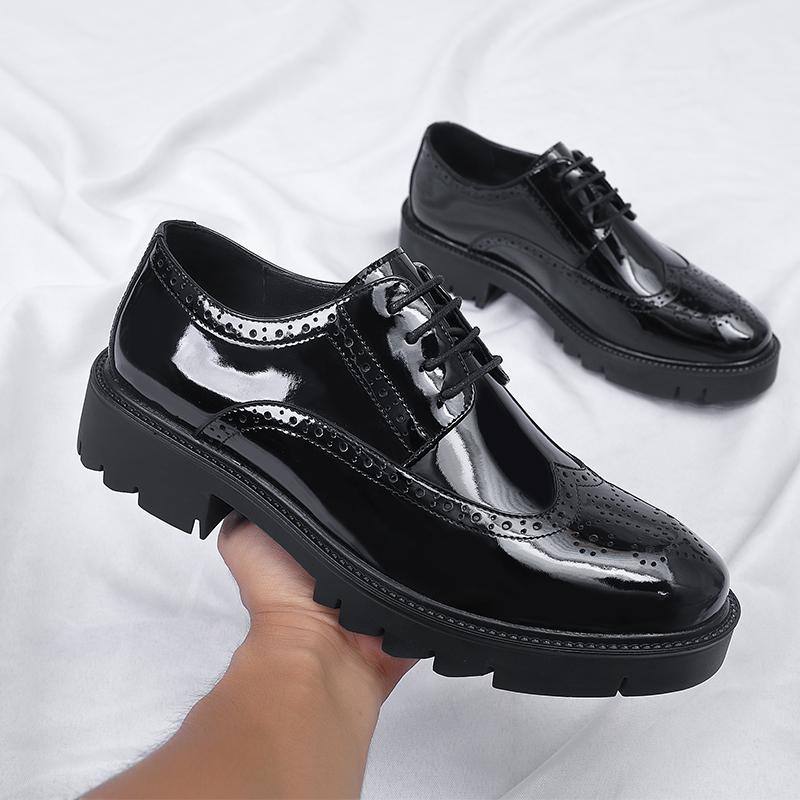 Platform High Heel 4/7/9 CM Height Increase Casual Men Brogue Patent Leather Shoe Man Oxford Dress Shoes Elevator Formal Wedding