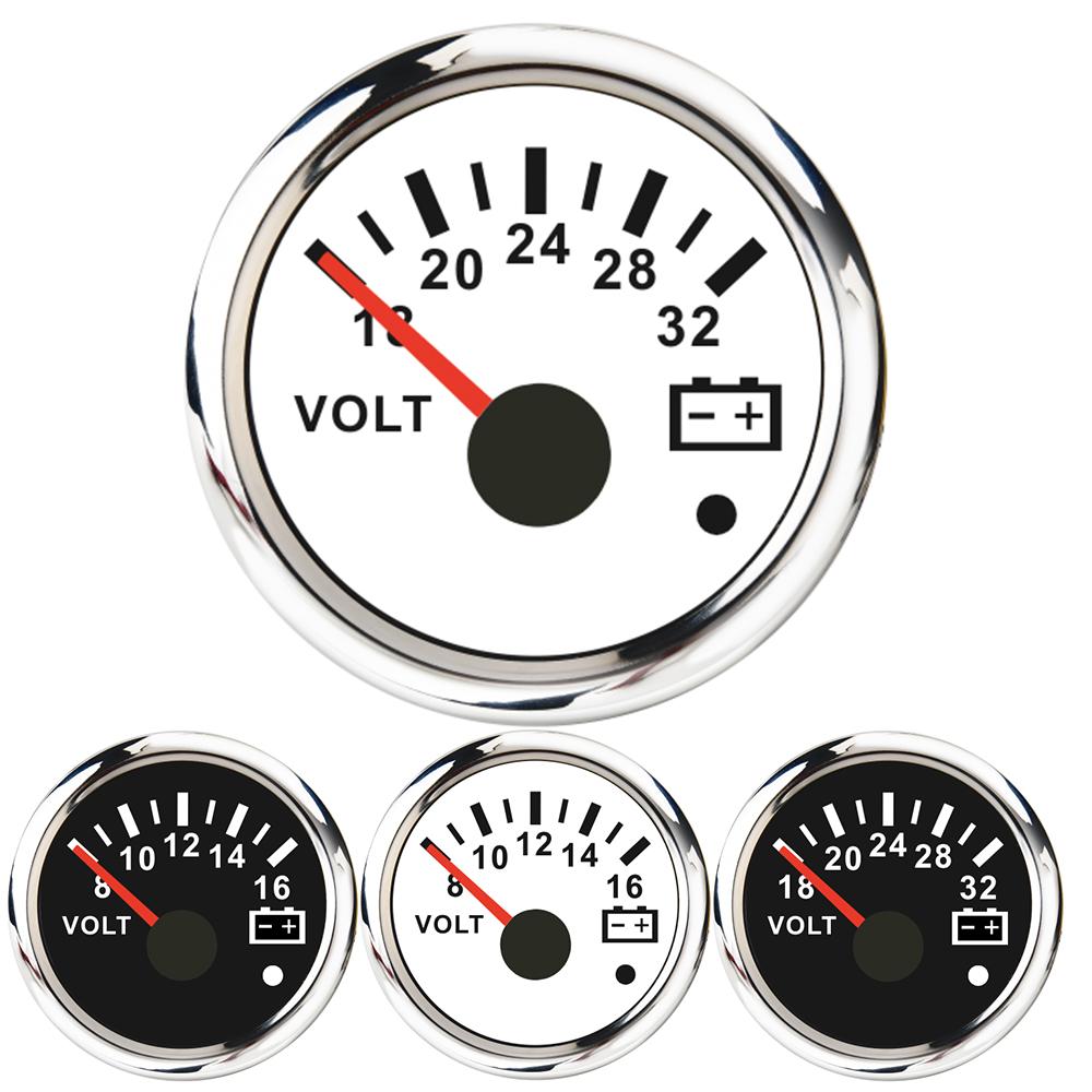 2" 52MM Voltmeter for Marine Boat Car 8-16V VOLTS with Warning Light 7Color Light Voltage Gauge Waterproof Auto Car Gauge Custom