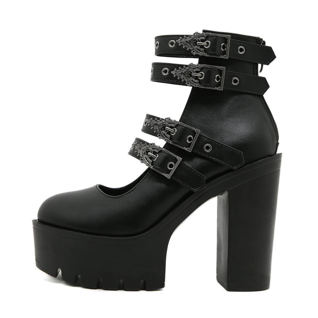 Fashion Women Block Heels for Halloween Fashion Buckle Strap Dress Pumps Platform Mary Jane Shoes Stylish Back Zipper