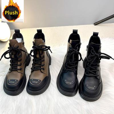 Lace-up Short Boots Women's Platform Designer Knight Boots Women Shoes Ankle Boots Women  Women's Boots Winter Round Toe