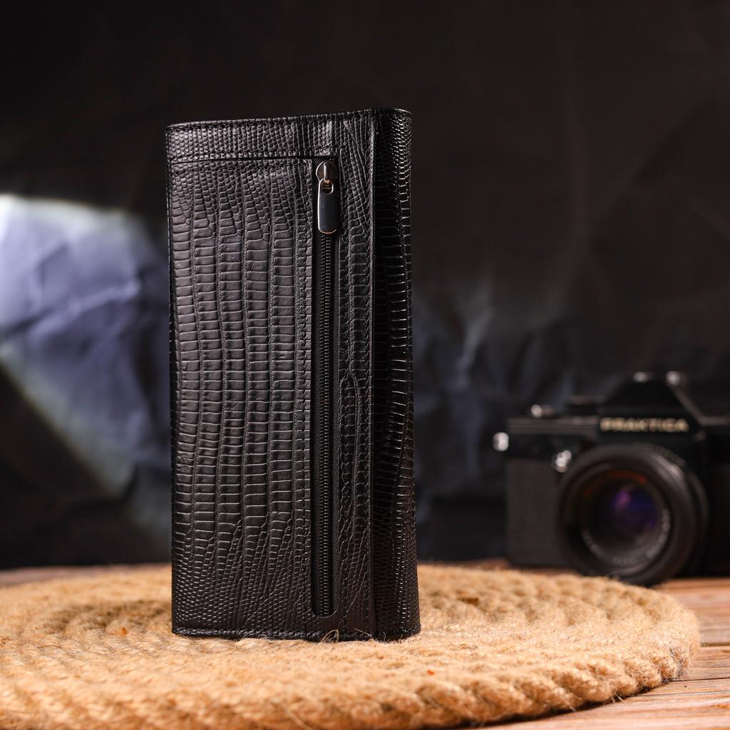 Excellent Textured Horizontal Women's Wallet Made of Genuine Leather CANPELLINI Wallet 21653 Black