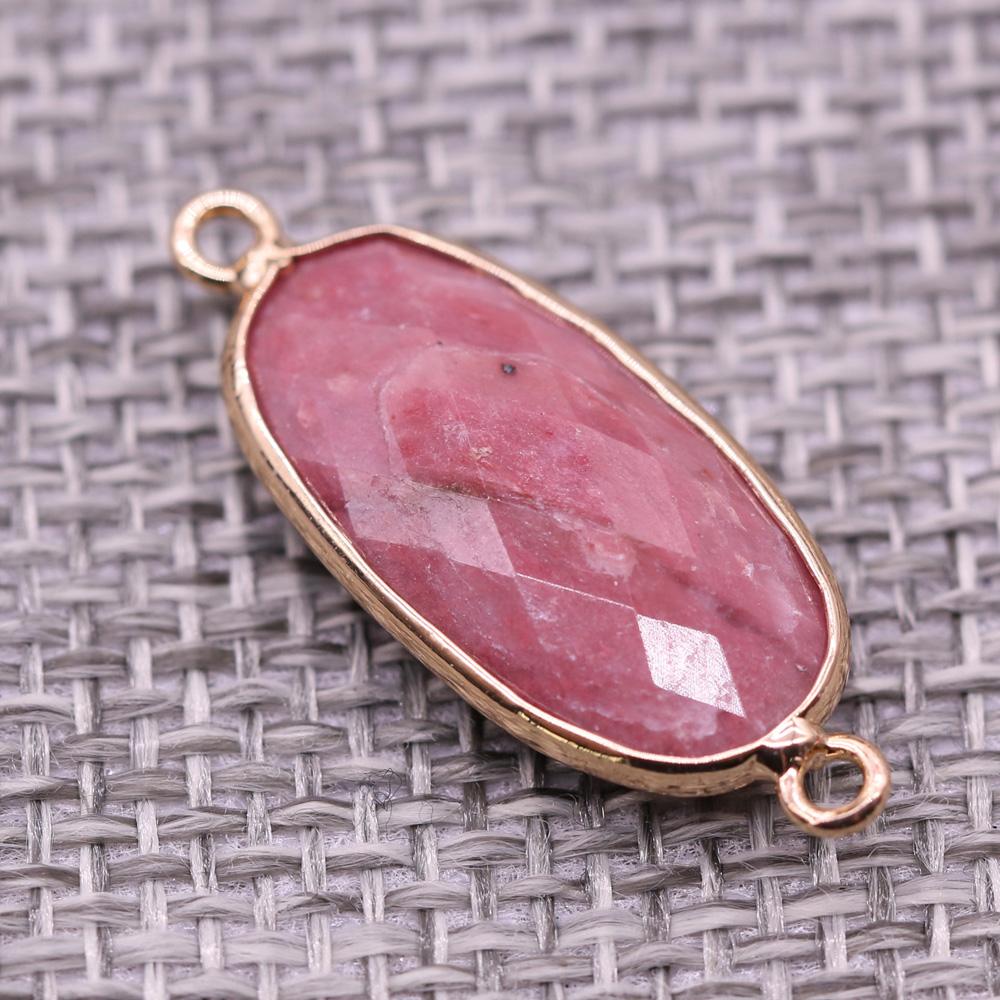 1Pc Reiki Healing Crystal Connector, Energy Natural Stone Oval Quartz Agate Amethyst Gemstone Pendant Charms Connectors for DIY Jewelry Making Craft