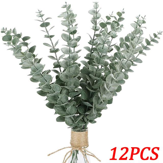 12/10 BUC Mănunchi Ramură Frunze Eucalipt Plante Artificiale din Plastic Frunze Tulpini Verzi Nuntă Faux Flori Artificiale Decor Tort DIY