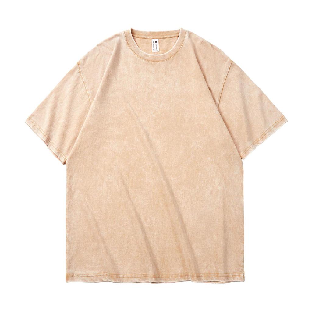 Retro bawełniany T-shirt z efektem sprania, 230g, Prany, Krótki rękaw, Okrągły dekolt, Luźny krój, Wzór płatka śniegu, Męska odzież codzienna