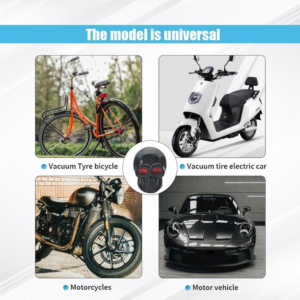 Skeleton Tire Valve Stem Caps, Skull Tire Valve Caps, 4 Skull Motorcycle Valve Stem