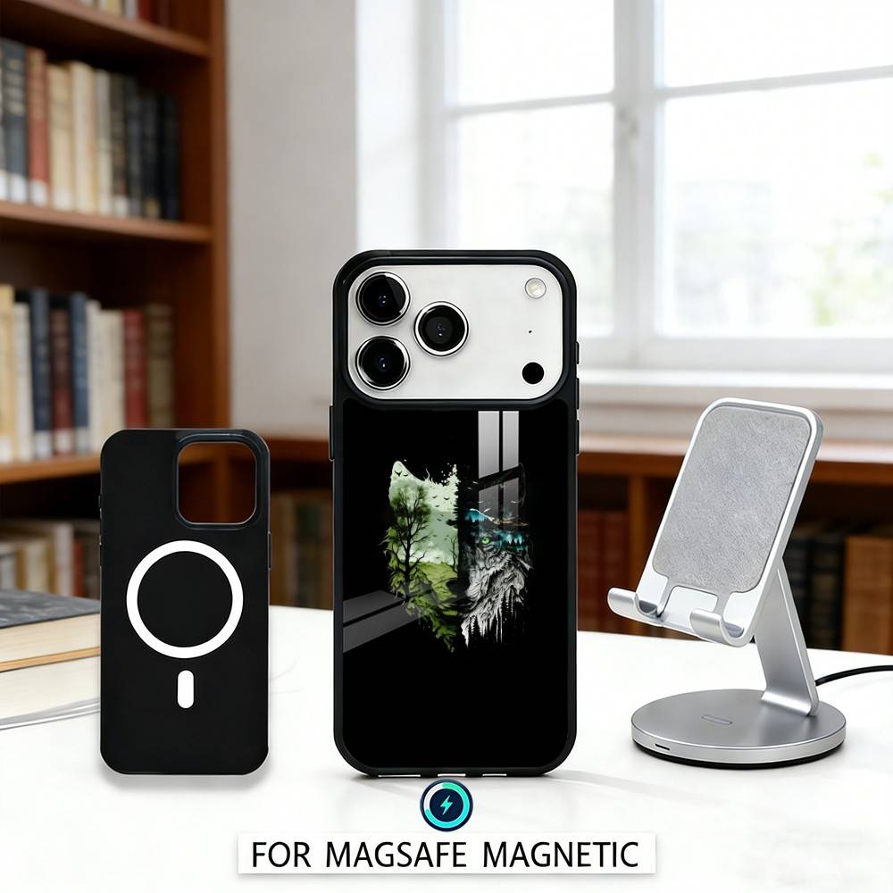 1pc Wolf Phone Case For iPhone 17,16,15,14,13,12,Pro,Max For Magsafe Magnetic Wireless Charging