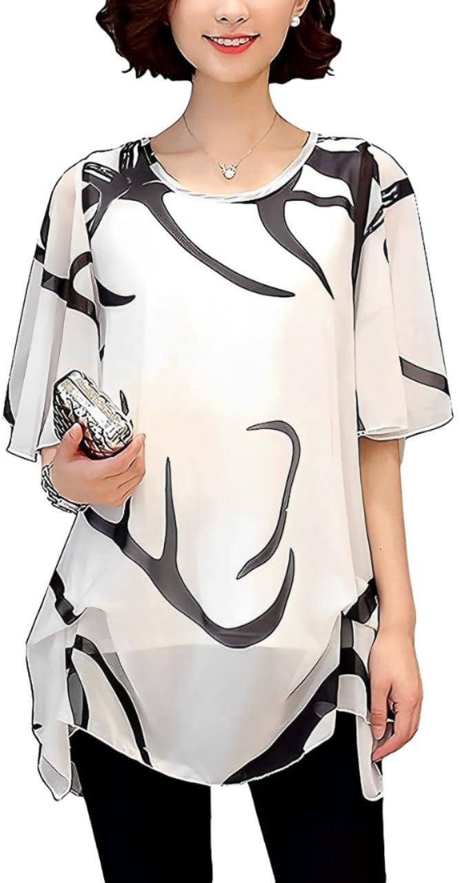 

Aspersio Красивый шифоновый дизайн Топы Рукава-клеш Рукава-туника Рукава Стройнящий пуловер Рубашка Сексуальная Полосатая Повседневная Милая Свободная Сатиновая Двухцветная Круглая белый
