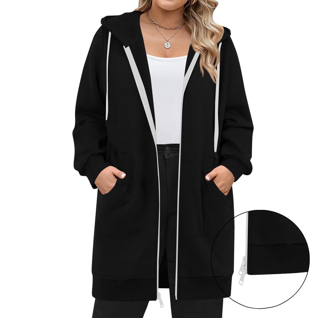 Women's Zip Up Hoodies Long Sleeve Long Tunic Sweatshirts Oversized Fleece Casual  Fall Jacket Coat With Pocket