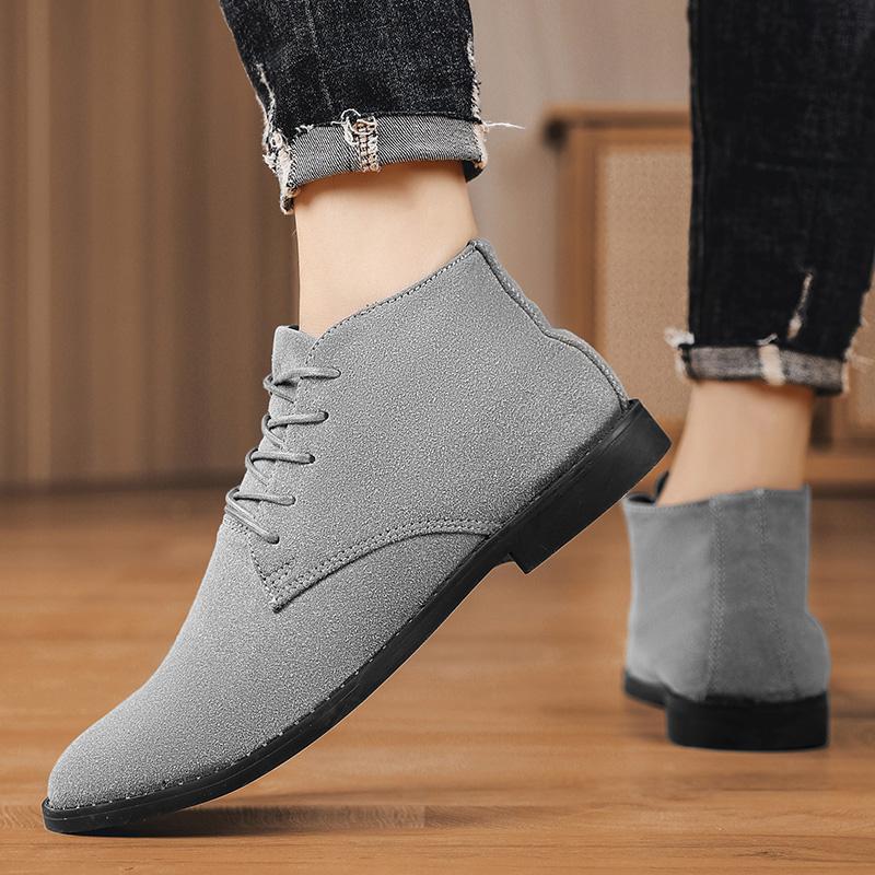 Fashion Casual Shoes Man Fashion Men Ankle Chelsea Boots Lace Up Male Shoes Mid Top Suede Leather Slip On Motorcycle Man Boots