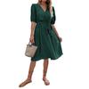 Fashion Women's Summer Lace-Up V-Neck Green Pleated Dress