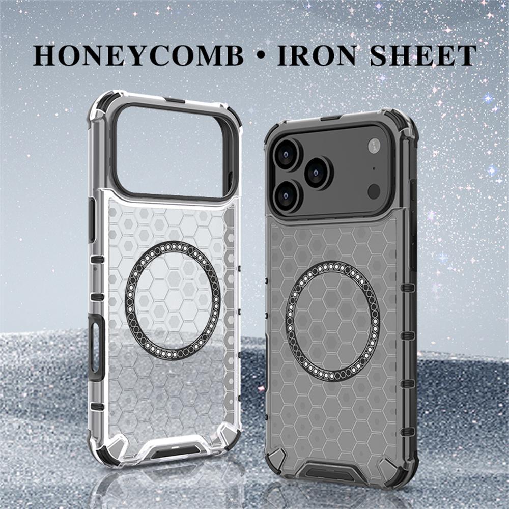 Luxury Clear Honeycomb Armour Magnetic Case for 17 Air 16 15 14 13 12 11 Pro Max 16E Shockproof Bumper Protective Cover