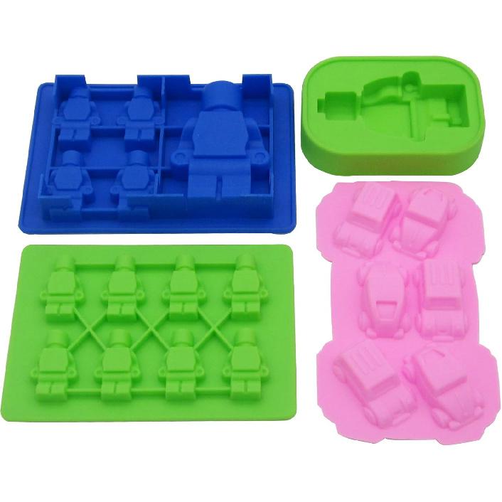 Chocolate Candy Silicone Mold, Building Blocks Ice Tray, Robots and Cars Fondant Mold with Children Party Drawstring Gift Bag-Easy to Use and Clean