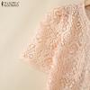ZANZEA Womens Summer Hollow Out Crochet Short Sleeve Cardigan Blouse