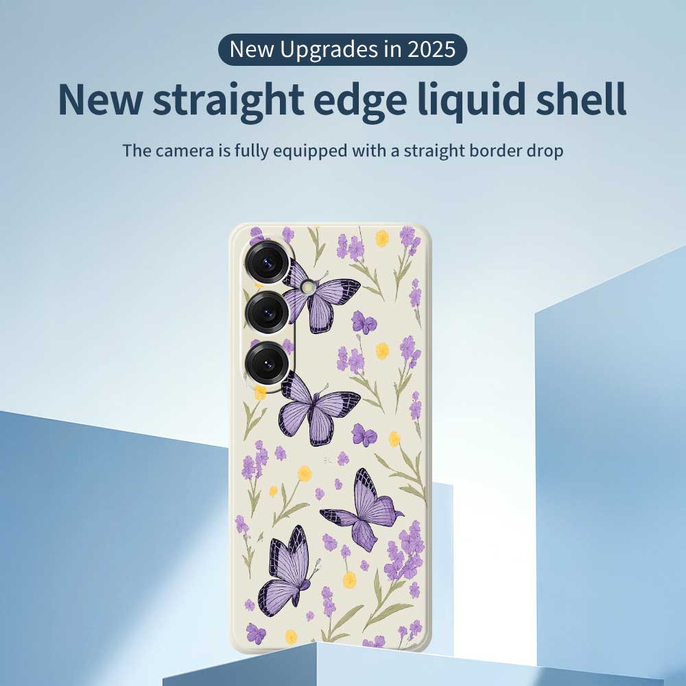 For Samsung Galaxy S25 Case Purple Butterflies Pattern Printing Straight Edge TPU Phone Back Cover