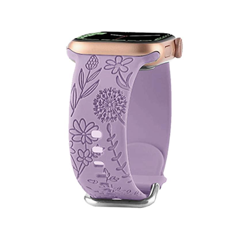Floral Engraved Band for Apple Watch 41/40/38/44/45/49mm Dandelion Flower Pattern Silicone Strap for iWatch 8/7/6/5/4/3/2/1/SE