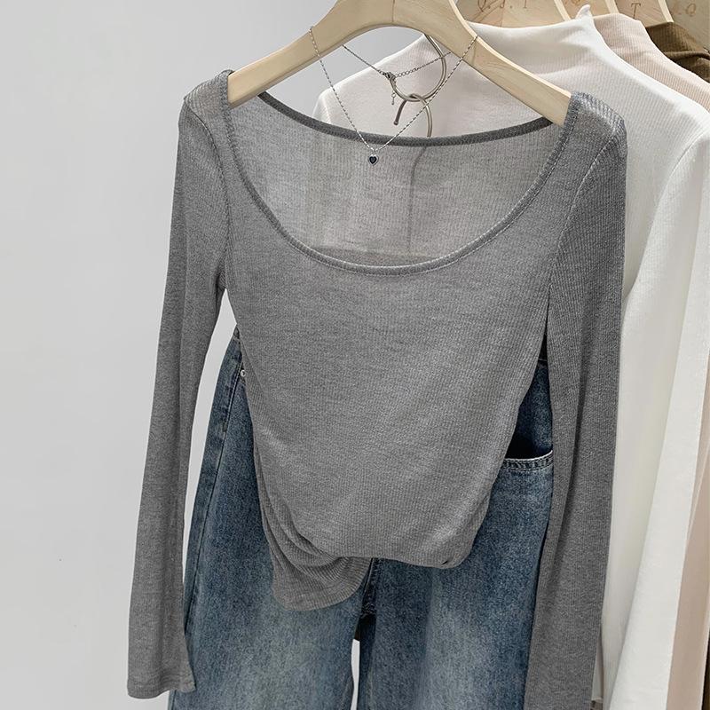 Large Round Neck Inner Long-sleeved T-shirt for Women In Summer, Sexy Hottie Slightly See-through Bottoming Shirt, Air-conditioning Shirt, Slim Fit