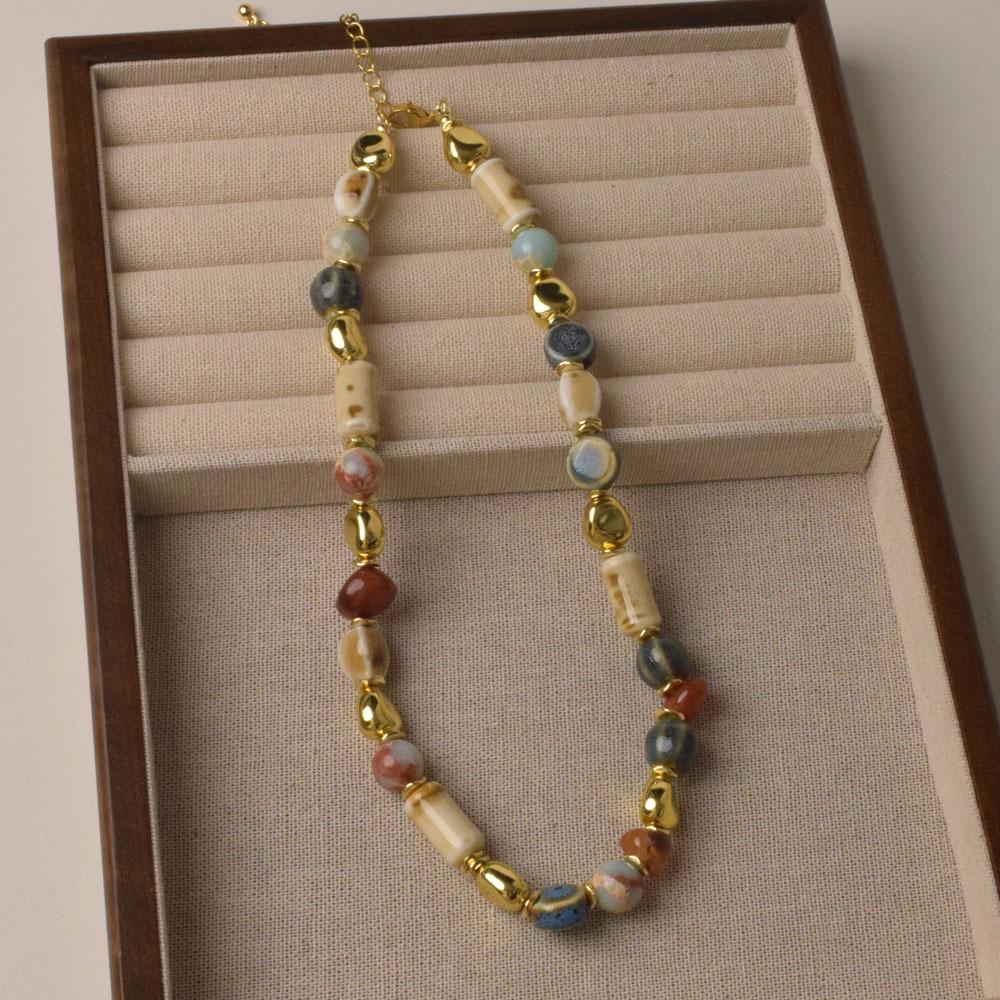 Bunte Retro-Halskette mit Steinperlen im chinesischen Stil – Vielseitiger High-End-Damenchoker