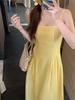 French Small Yellow Suspender Dress Women's Summer New Waist Temperament Long Dress Seaside Vacation Skirt
