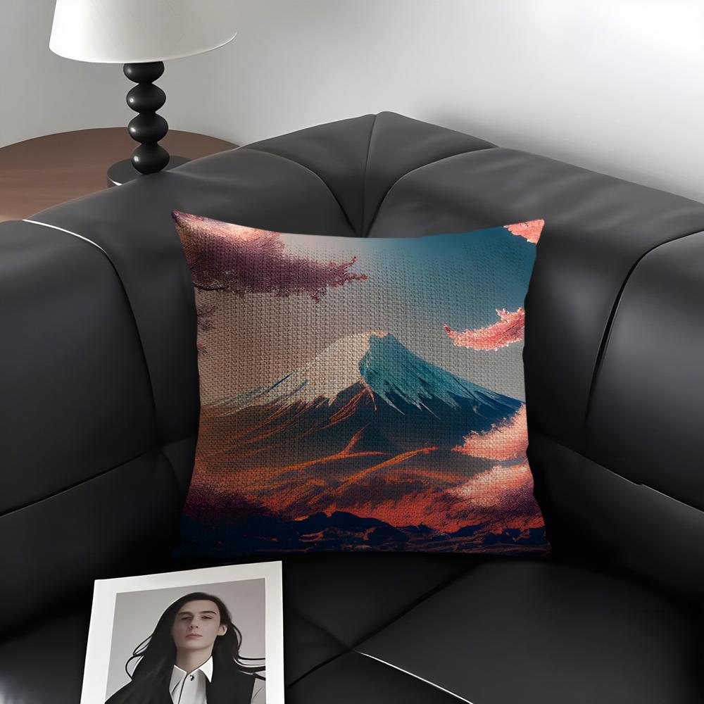 Mount Fuji Fashion Cushion Cover Natural Linen Organic Fabric DoubleSided Printing Sofa Home Decor Gift Pillow Case