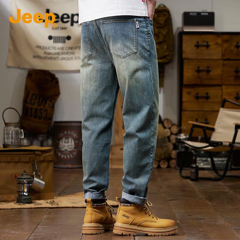 JEEP Men's Vintage Washed Slim Straight Jeans