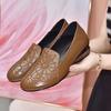 Soft leather single shoes spring new embroidered round head retro leather shoes comfortable soft sole casual shoes