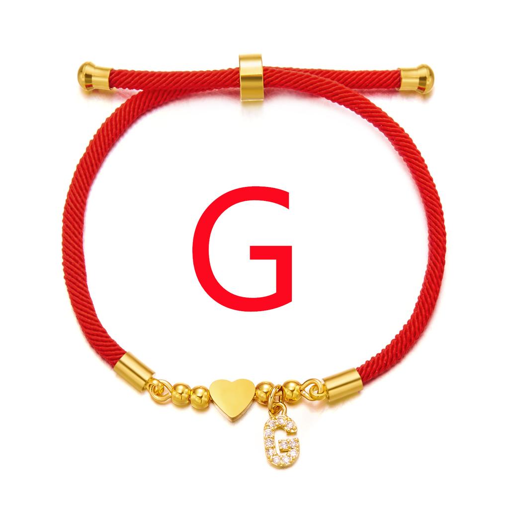 Brățară inițială din oțel inoxidabil 26 litere pentru femei alfabet AZ inimă reglabilă frânghie roșie împletită brățară bijuterii cadou