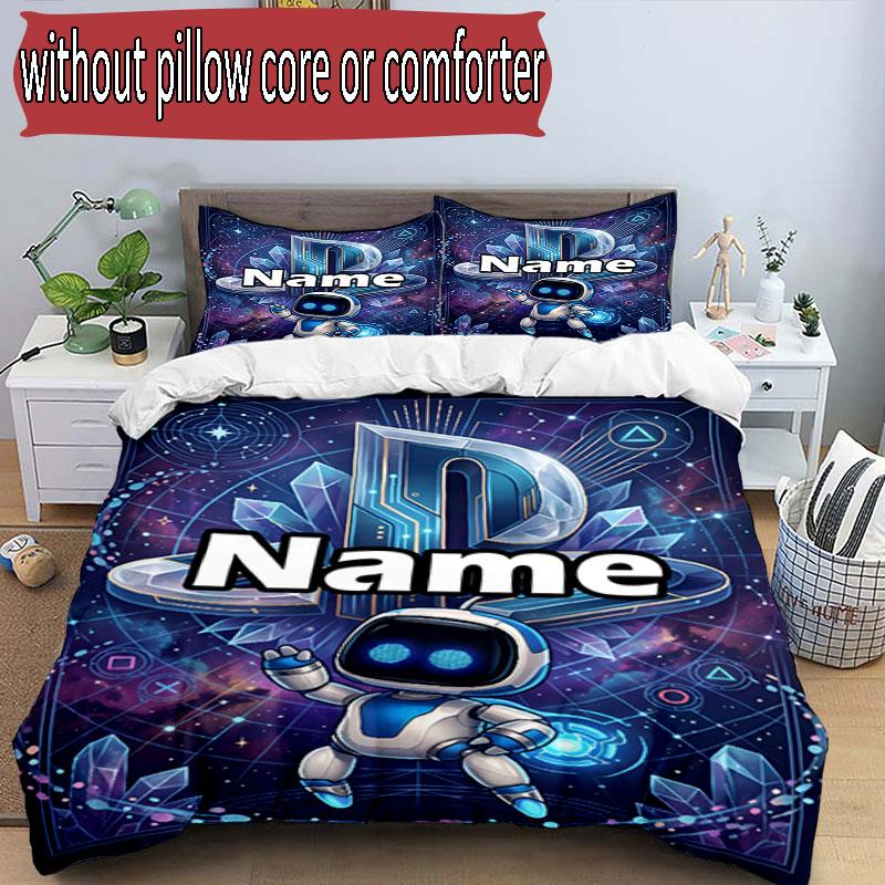 3pcs Duvet Cover Set (1*Duvet Cover + 2*Pillowcase, Without Core), Custom Name Cosmic Bot Crew Pattern Bedding Set, Home Bedroom Decor Gift