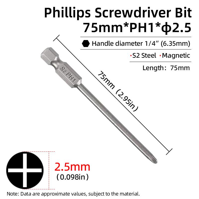 1PC Phillips-Schraubendreher-Bits Kreuzkopf Magnetische Schraubendreher PH00 PH1 PH2 S2 Legierter Stahl Sechskantschaft Handwerkzeuge 50/75/100/150mm