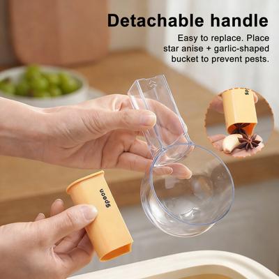 Cucchiaio dosatore con contenitore a prova di insetti, manico rimovibile, cucchiaio dosatore trasparente 40 ml-160 ml, utensile da cucina per alimenti per la cottura di riso e noodles