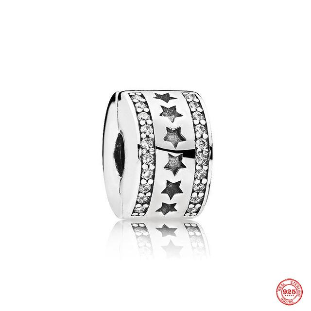 Neue 925 Sterling Silber Blue Planet Funkelnde herzförmige Clip-Charm-Perlen Fit Original Fashion-Armband DIY Schmuck für Frauen