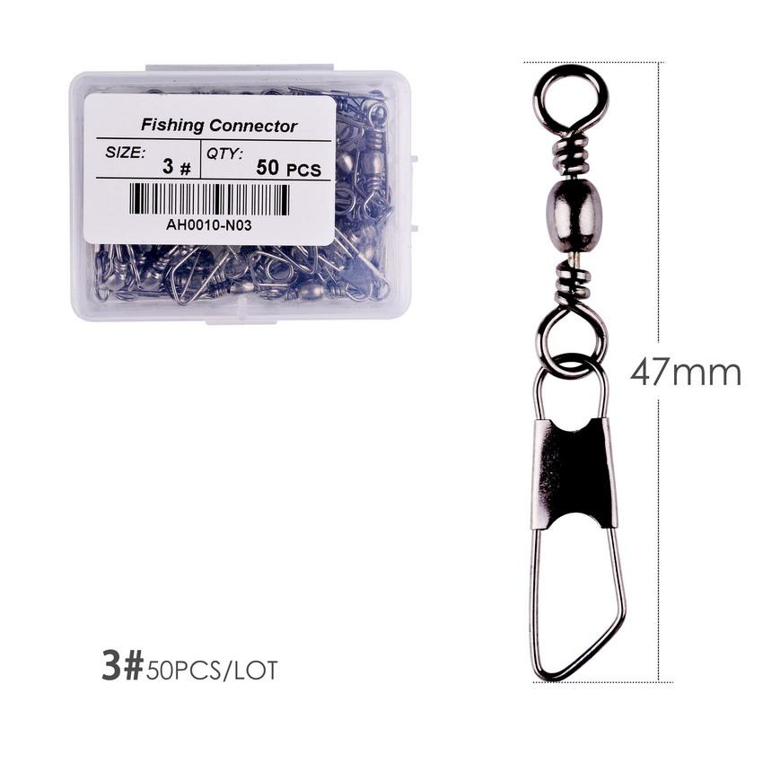 50Pcs/ Box Brass Barrel Fishing Swivel Solid Rings Fishing Pin Line Connector Fishhook with Interlock Snap Swivels Tackle Tool