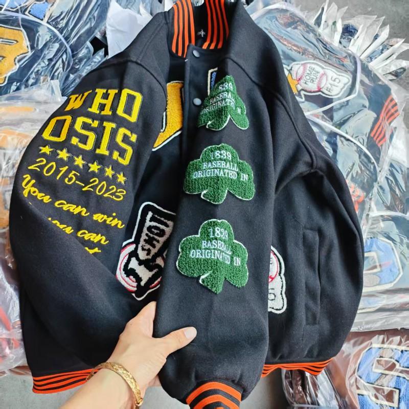 American Baseball Jacket Heavyweight Embroidered Wool Blend Loose Fit Men Women Couple Style Winter