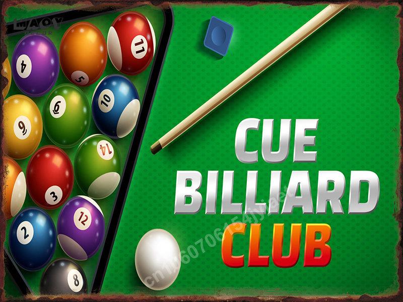 Retro Billiards Club Tin Sign Cafe Bar Beer Pub Snacks Wall Art Decoration Man Cave Vintage Metal Tin Signs Paintings Plates