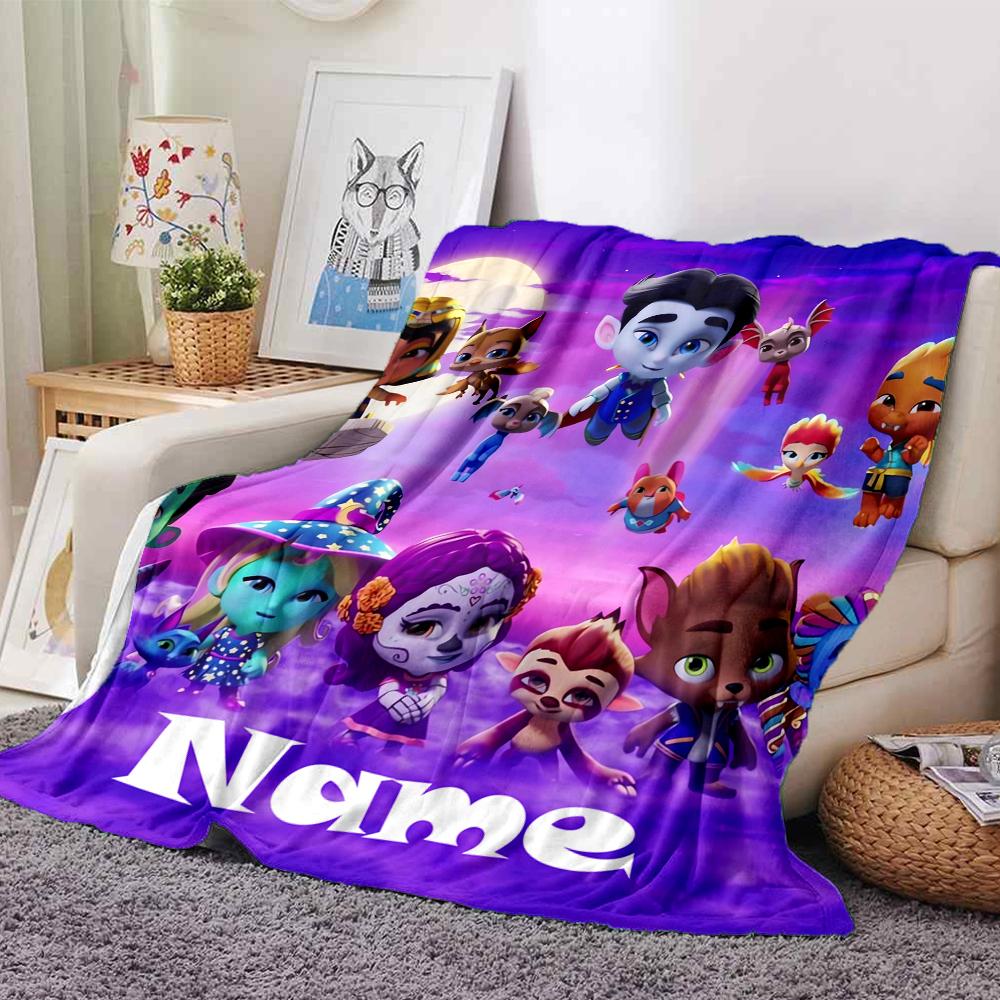 Custom Name Super Monsters Theme Printed Blanket - Perfect for Couch, Bed, Travel & Outdoor Use | Machine Washable, Cozy & Durable.