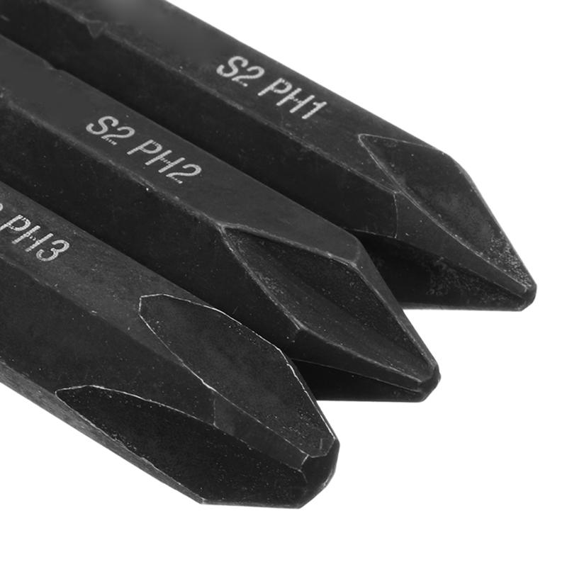3 Pieces Screw Bit S2 Alloy Steel  PH1 / PH2 / PH3  for Cross Drill Bit   Black  Replaceable  Strong Magnetic Bit