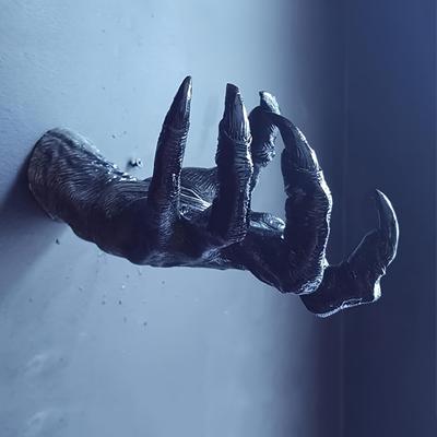 Dekorácia na stenu v tvare živicovej čarodejníckej ruky, desivé démonické pazúry a zlovestné oči, vhodné ako vešiak na kľúče, potreby na Halloweensku párty