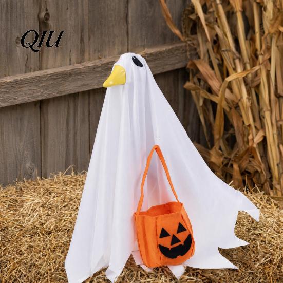 Halloween Party Decor Goose Outfit, Ghost Porch Clothes with Pumpkin Bag for 23" Durable Decoration Statue, Accessory Outdoor Patio Lawn Yard Spooky