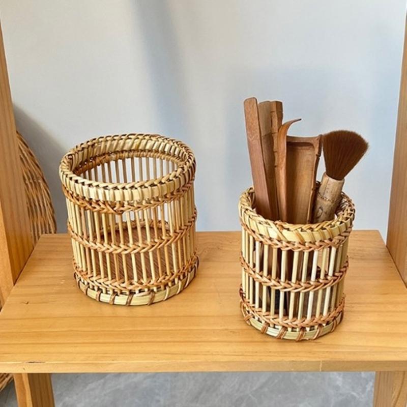 Multipurpose Handwoven Vases Sturdy Rattan Basket Pots Portable Accessories for Country Styles Household Accent
