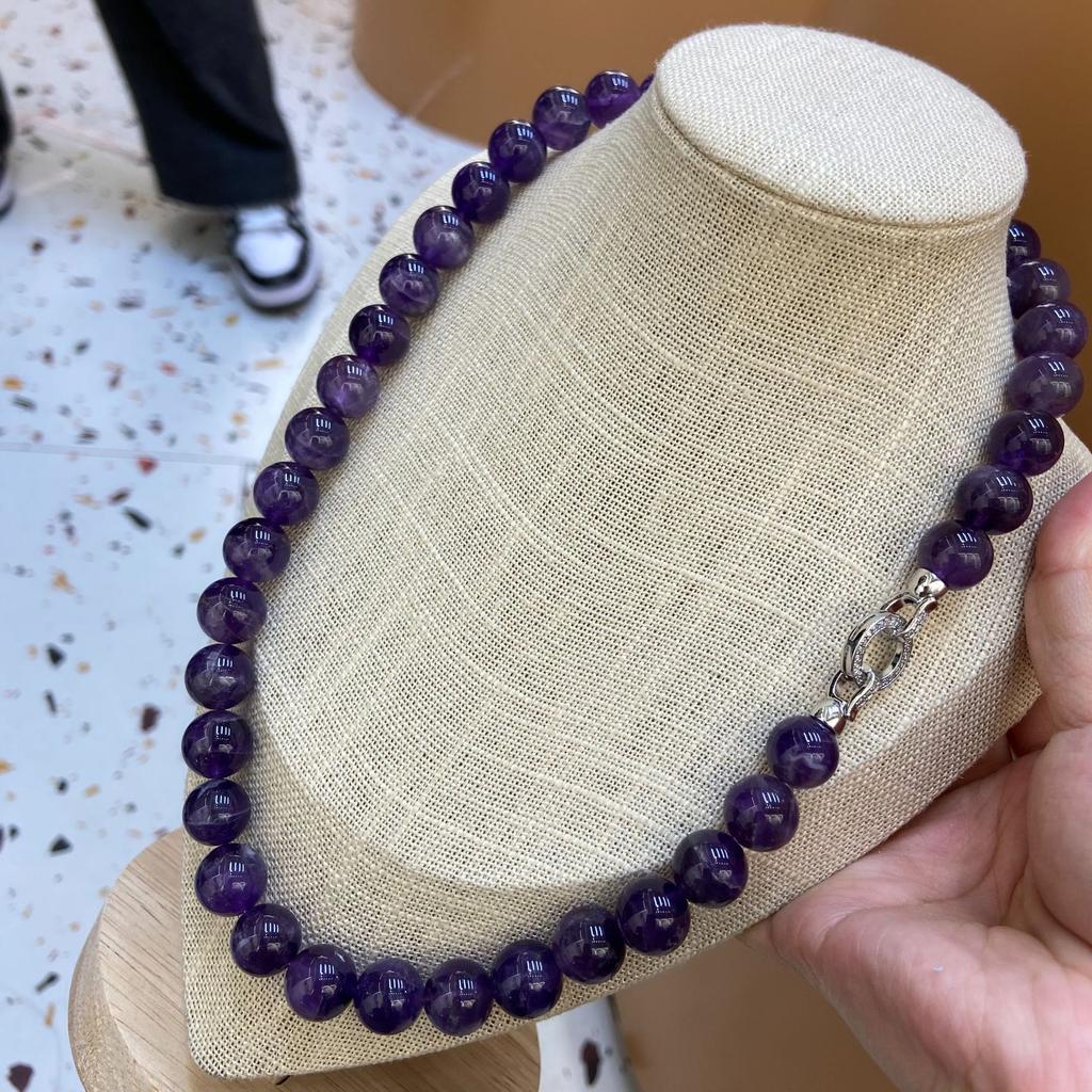 12Mm Natural Amethyst Beaded Necklace Bracelet Set Female Simple Fashion Versatile Atmosphere Necklace Jewelry