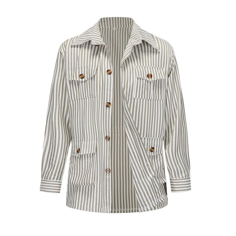 

Men s Striped Multi-Pocket Long-Sleeve Cardigan Jacket for Spring and Autumn 5XL