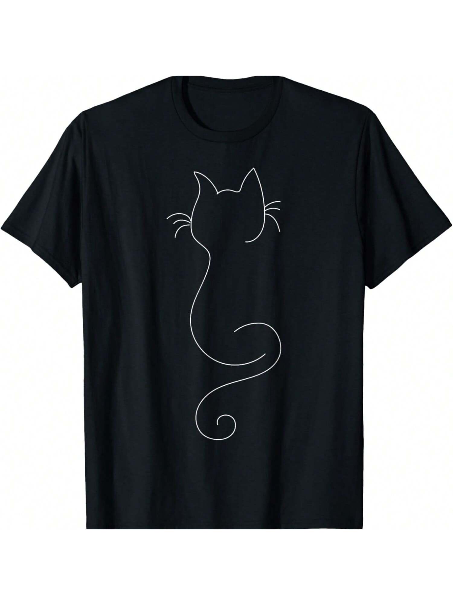

Simple Cat Outline Design Women s Cotton TShirt, Pure Cotton Premium Print, Durable And LongLasting, Casual Fashion Style XXXXXL чёрный