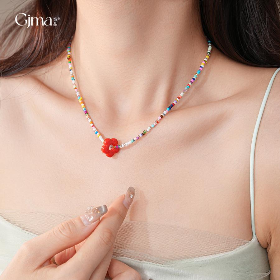 Dopamine stained glass flower necklace collarbone chain fresh necklace design sense niche