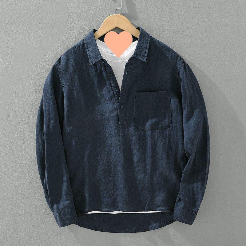 

Loose Square Collar Long Sleeve Shirt Men s Pullover Outdoor Camping XXXL темно-синього кольору