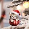 Surface Acrylic Flat Pendant With Cute Cat Wearing Christmas Hat Decor Design