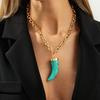 Ethnic Style Smudged Resin Pointed Horn Wolf Tooth Pendant Necklace, Fashionable Style Metal Chain Necklace
