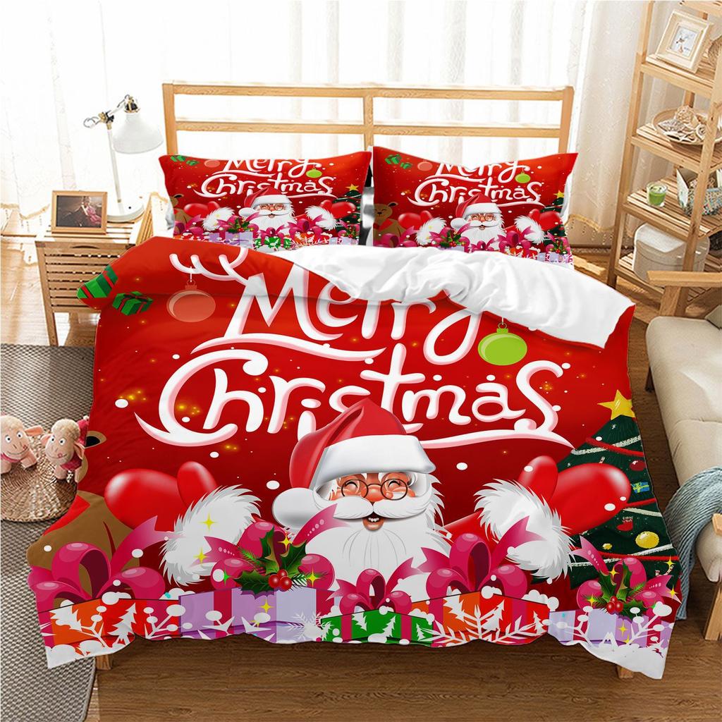 3D Printed Christmas Santa Claus 3D Printed (Three-piece Set) Quilt Cover Pillowcase Christmas Series Bedding
