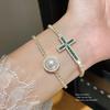 Elegant Zircon And Artificial Pearl Chunky Bracelet With Geometric Style For Ladies