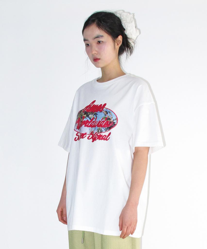 AMES-WORLDWIDE Palm Tree Oval Tee White