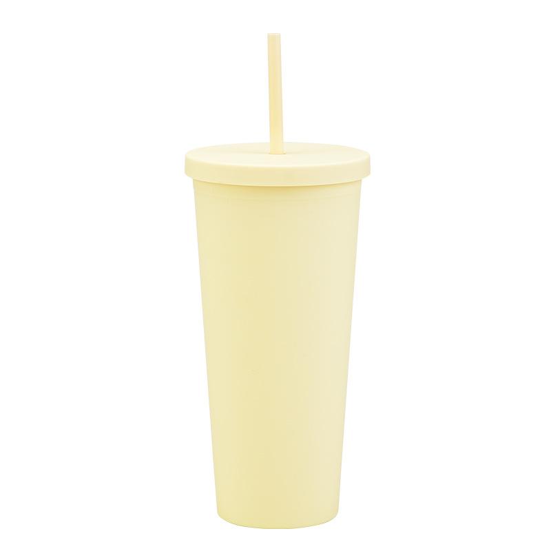 Doppelschichtiger Plastikbecher mit Strohhalm 22oz Großvolumiger Outdoor-Matt-Wasserbecher